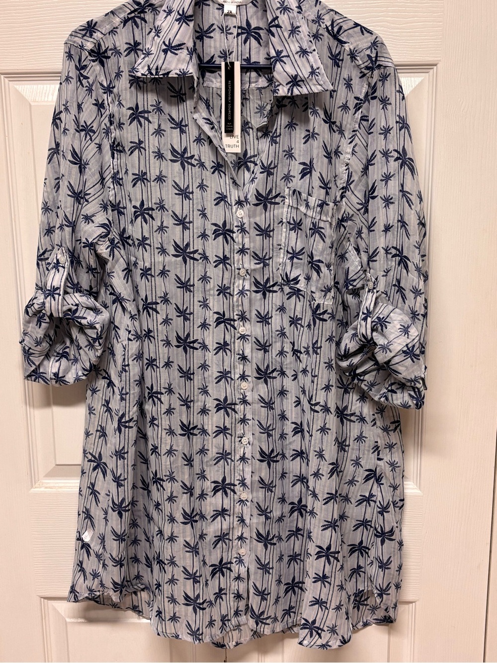 Live 4 Truth Light Blue Button-Up Shirt with Navy Palm Print